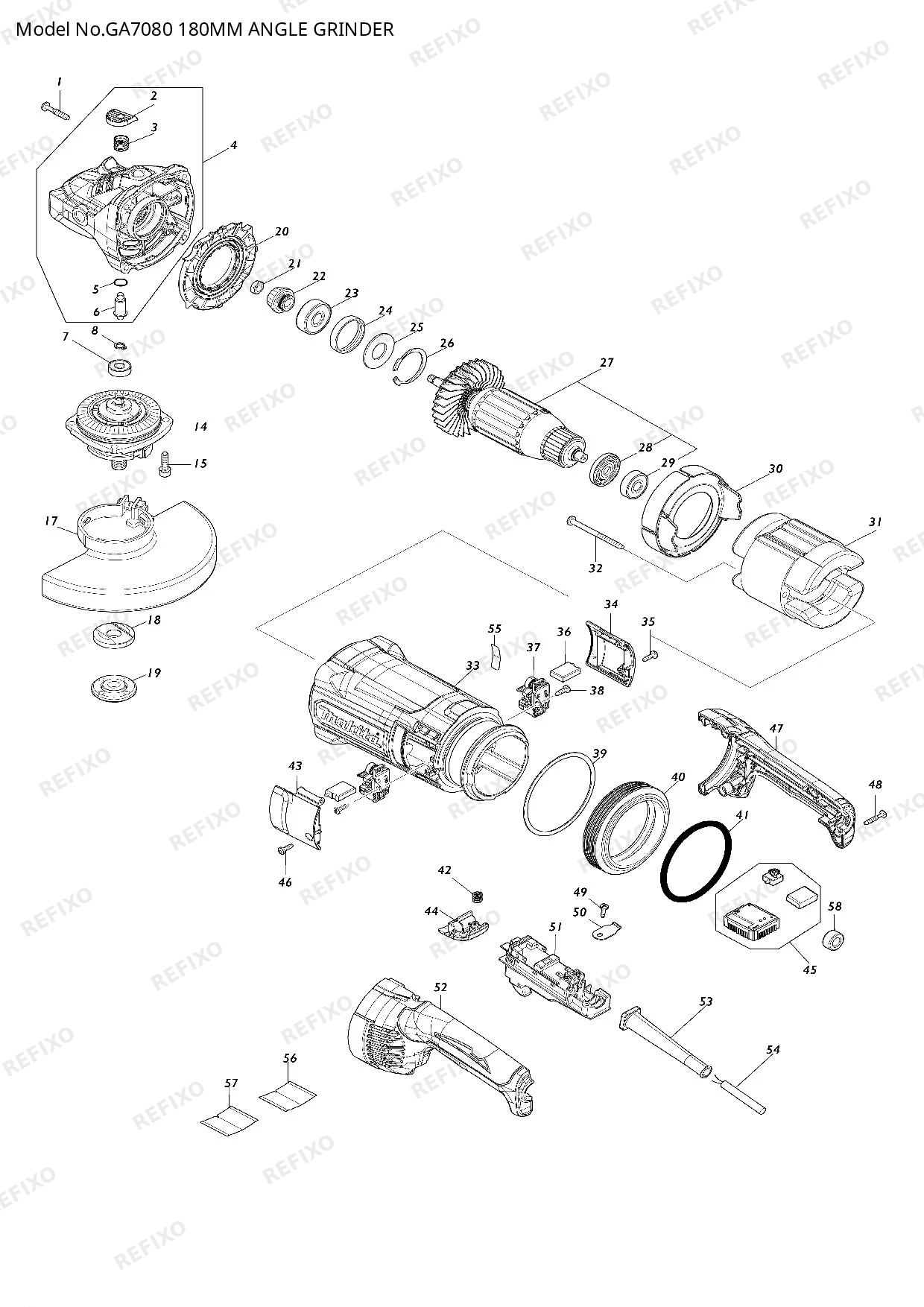 MAKITA GA7080 — схема запчастей