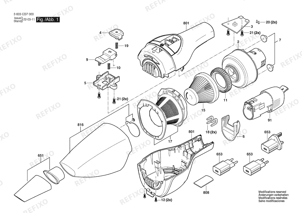 Bosch Аккумуляторный - пылесос YOUseries Vac набор | 3.6 V | 009 - CN (3 603 CD7 080) — схема запчастей