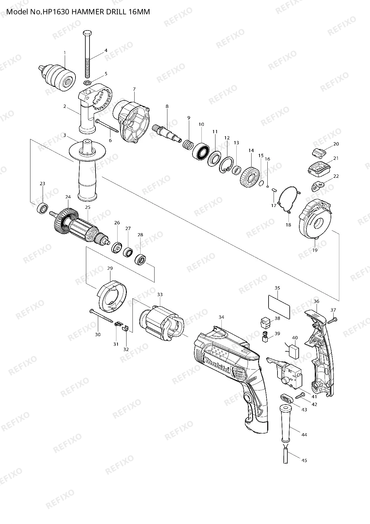 MAKITA HP1630 — схема запчастей