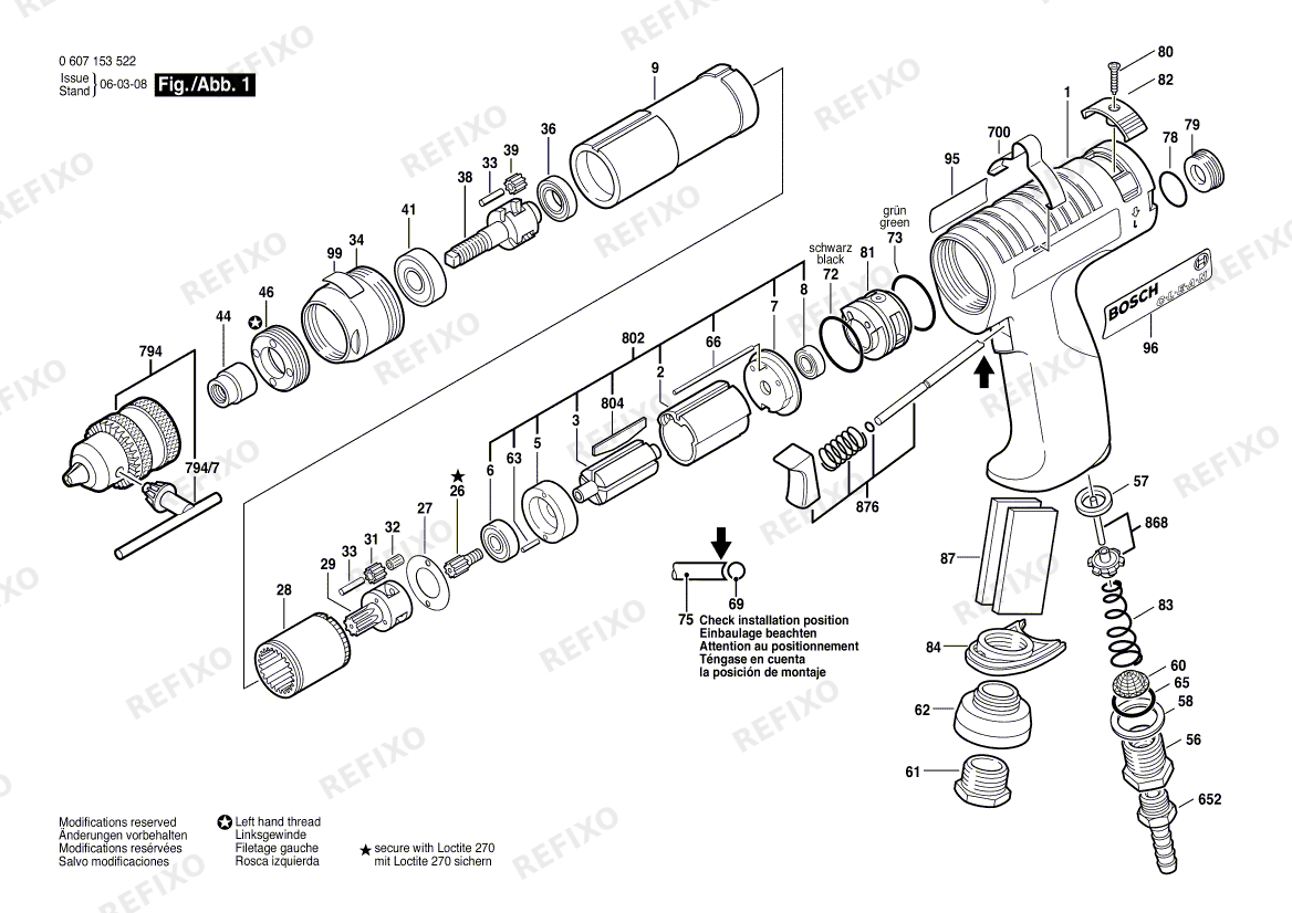 Bosch Pw- дрель -Ind 180 WATT-SERIE (0 607 153 522) — схема запчастей