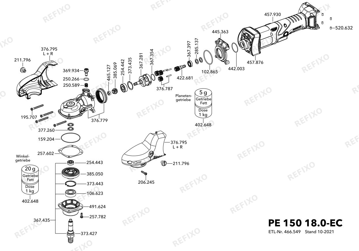 Flex PE 150 18.0-EC5.0 набор — схема запчастей
