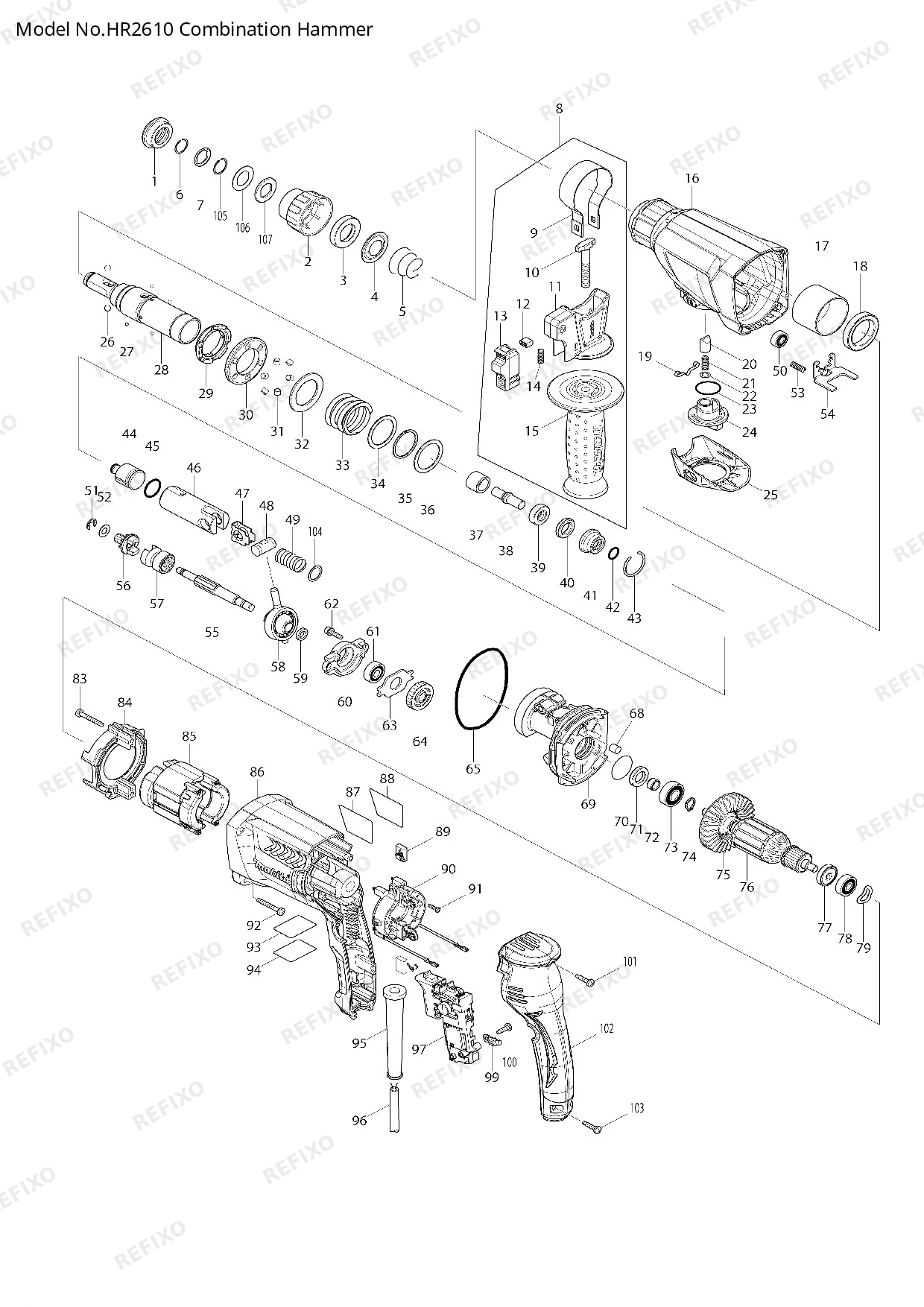 MAKITA HR2610 — схема запчастей