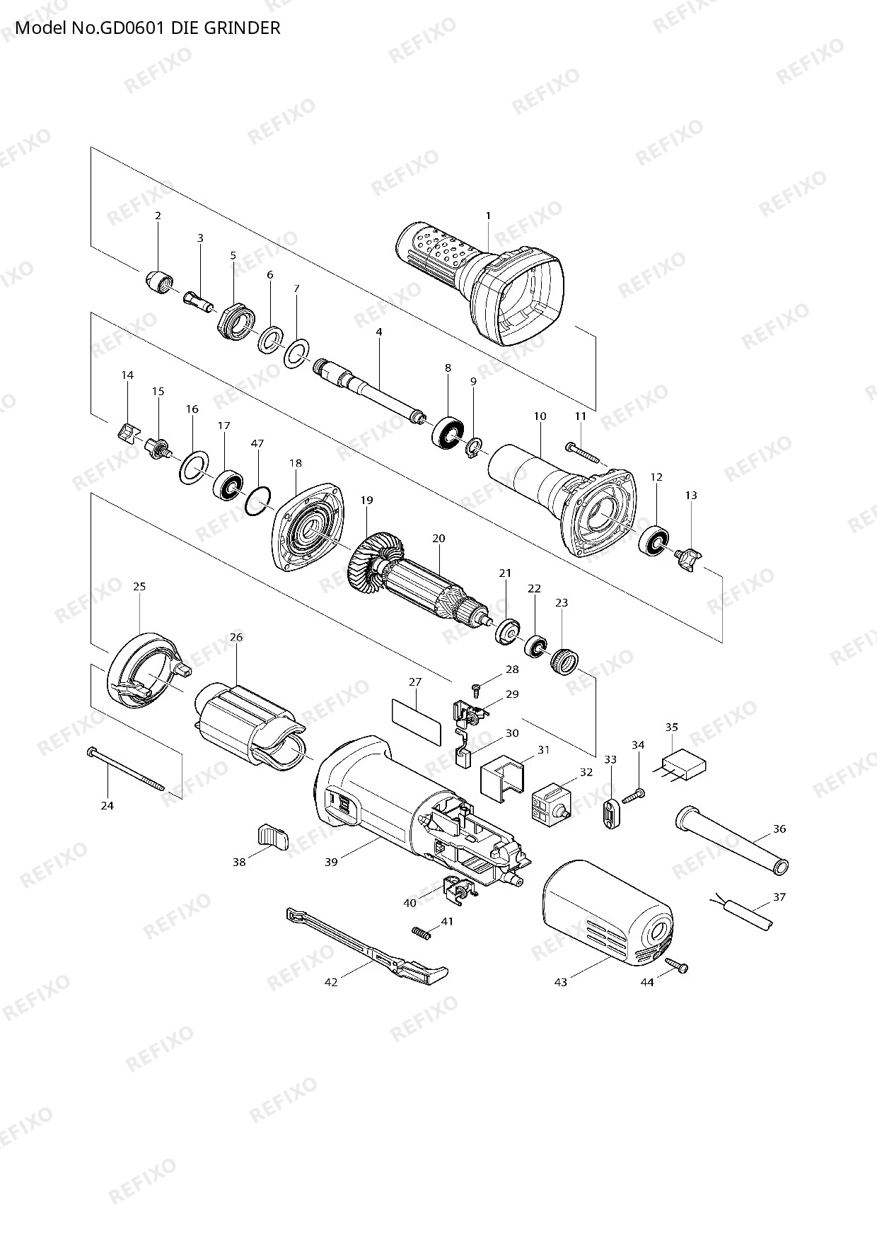MAKITA GD0601 — схема запчастей