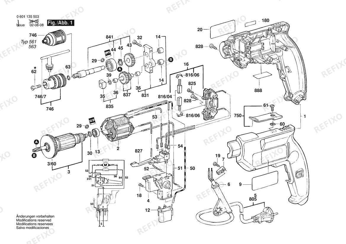 Bosch Дрель GBM 10 RE | 230 V | 039 - ID (0 601 135 504) — схема запчастей