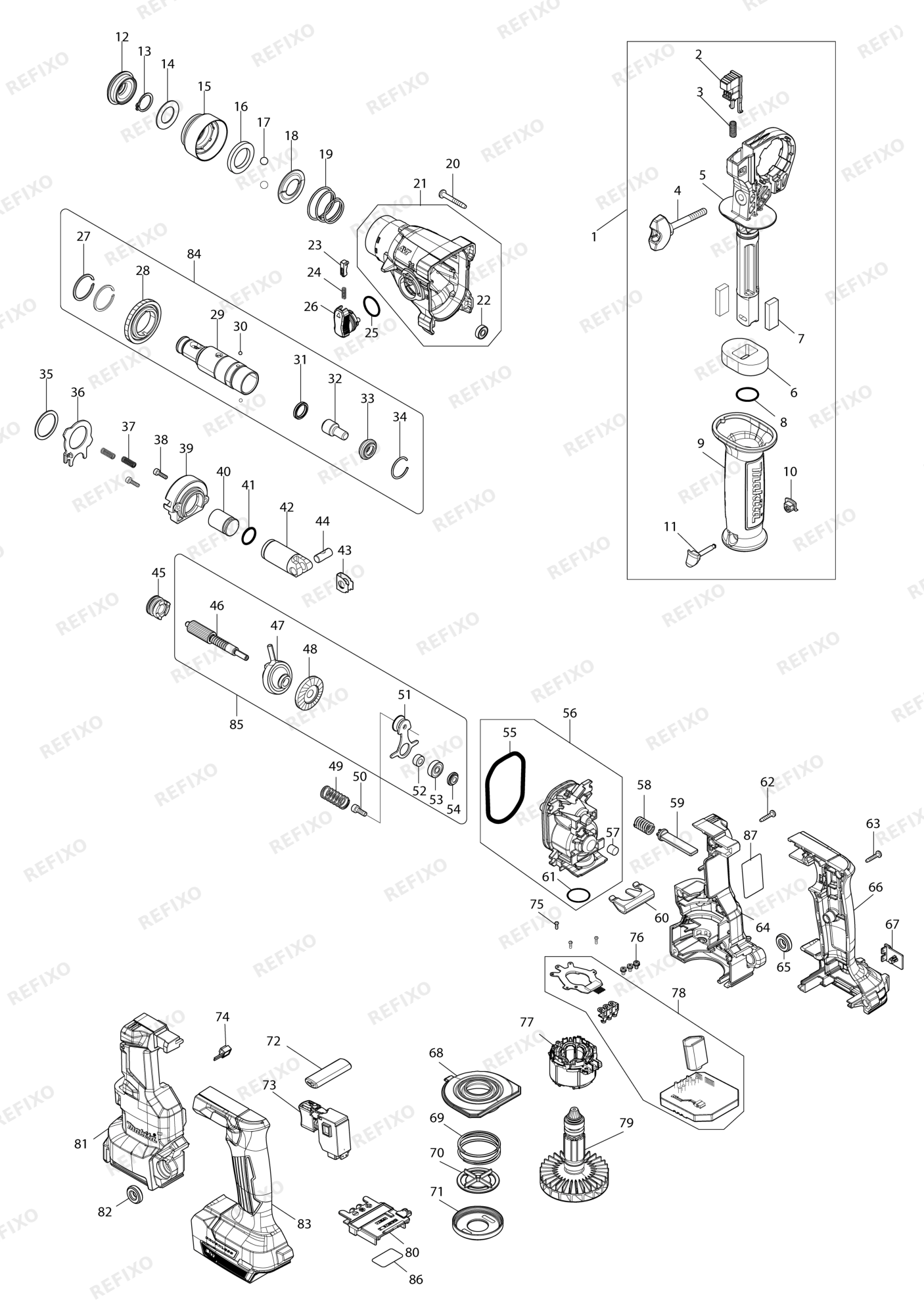 MAKITA DHR183 — схема запчастей