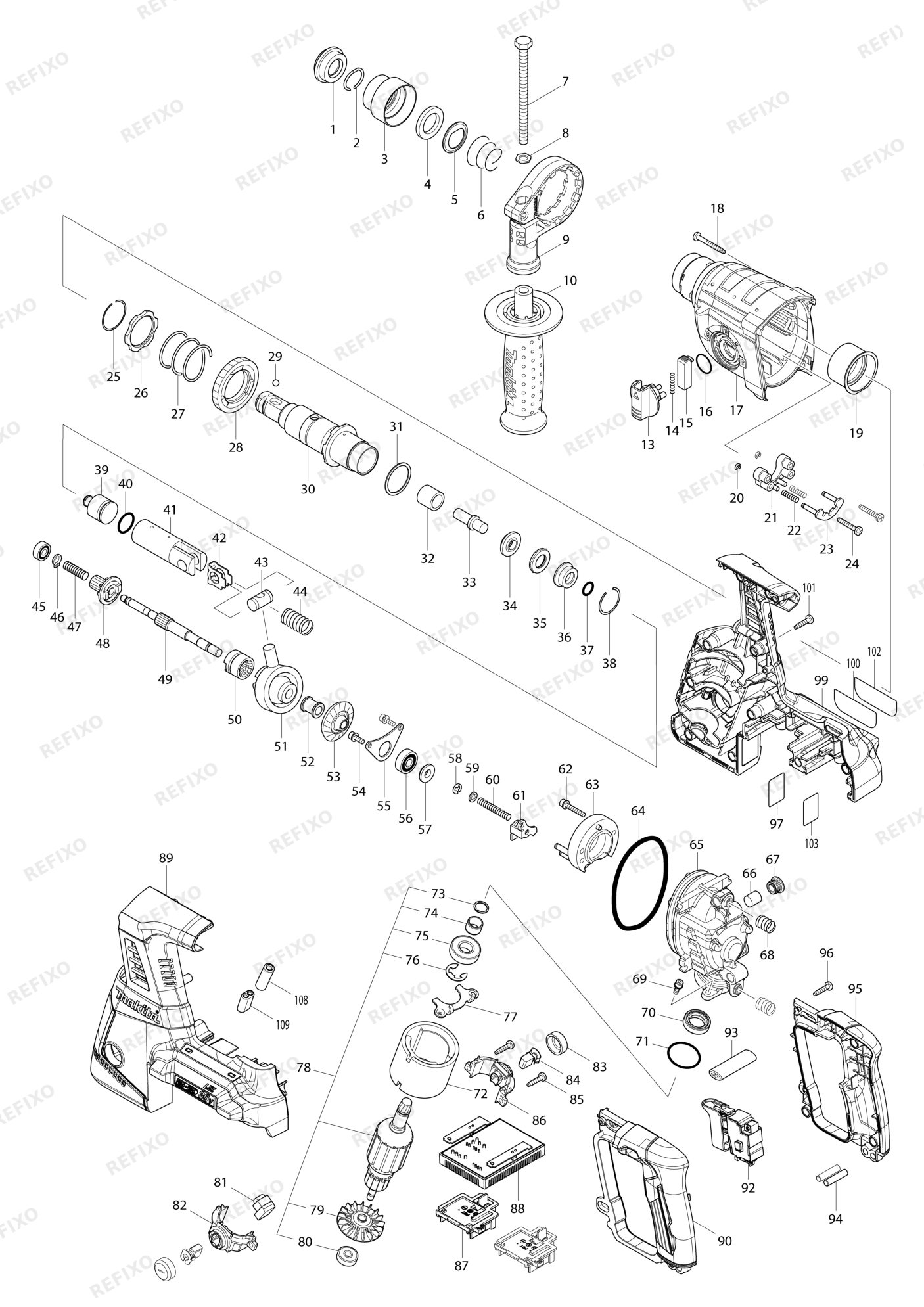 MAKITA DHR263 — схема запчастей