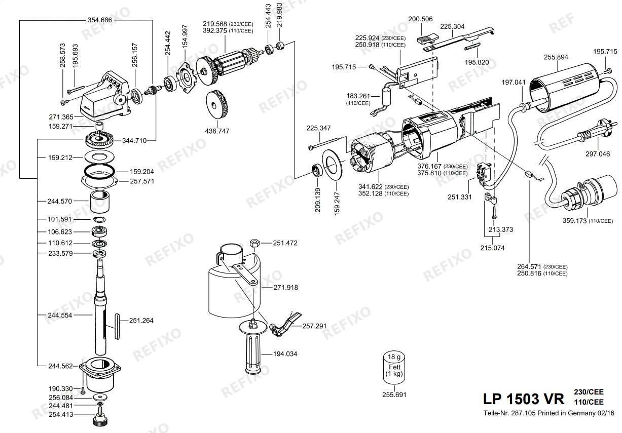 Flex LP 1503 VR Profi- набор 230CEE — схема запчастей