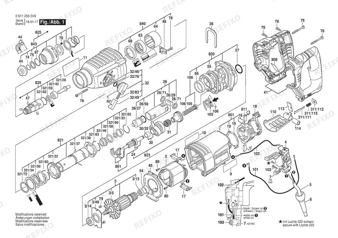 Bosch Перфоратор RH226 | 120 V | 061 - US (0 611 255 5V0) — схема запчастей
