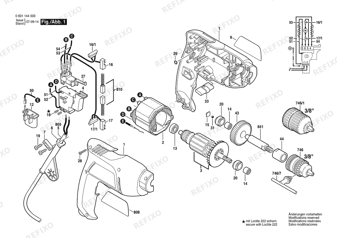 Bosch Дрель GBM 450 RE | 230 V | 004 - CH (0 601 144 532) — схема запчастей