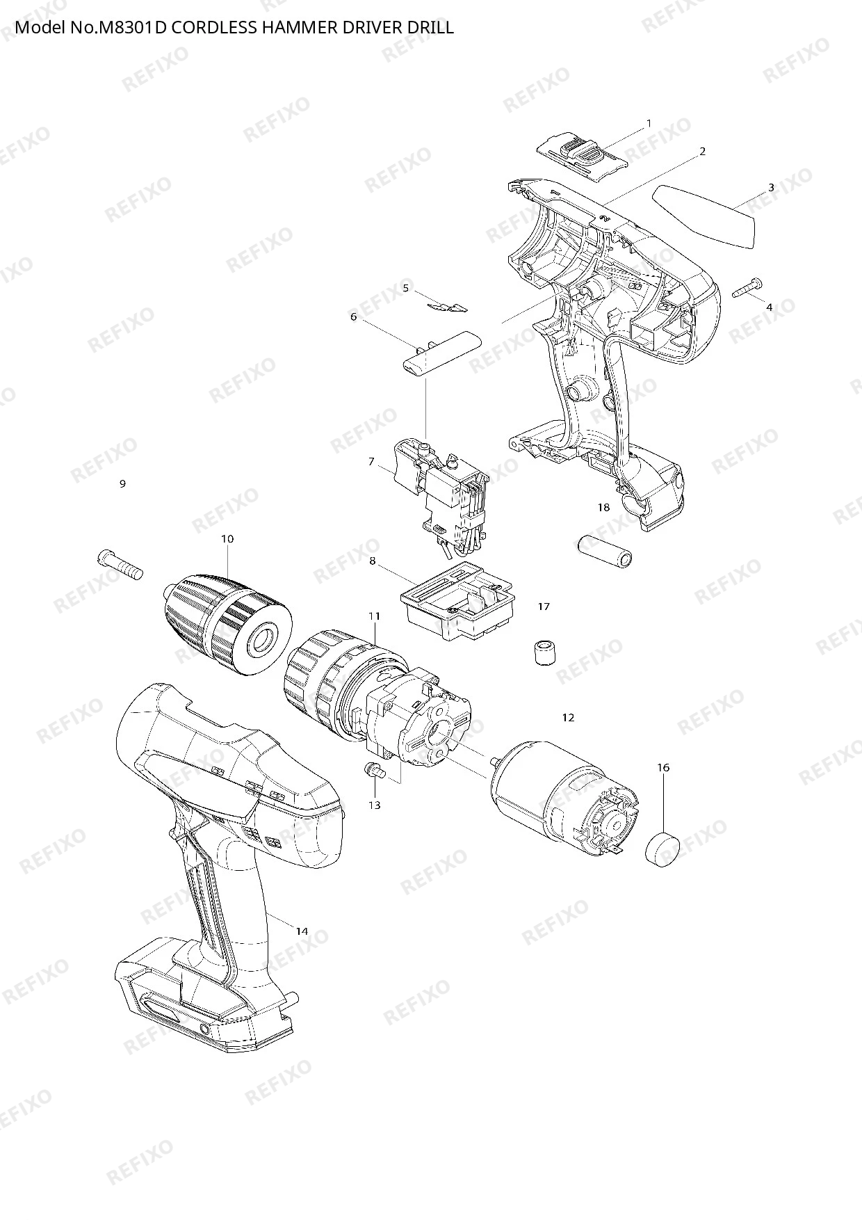 MAKITA M8301D — схема запчастей