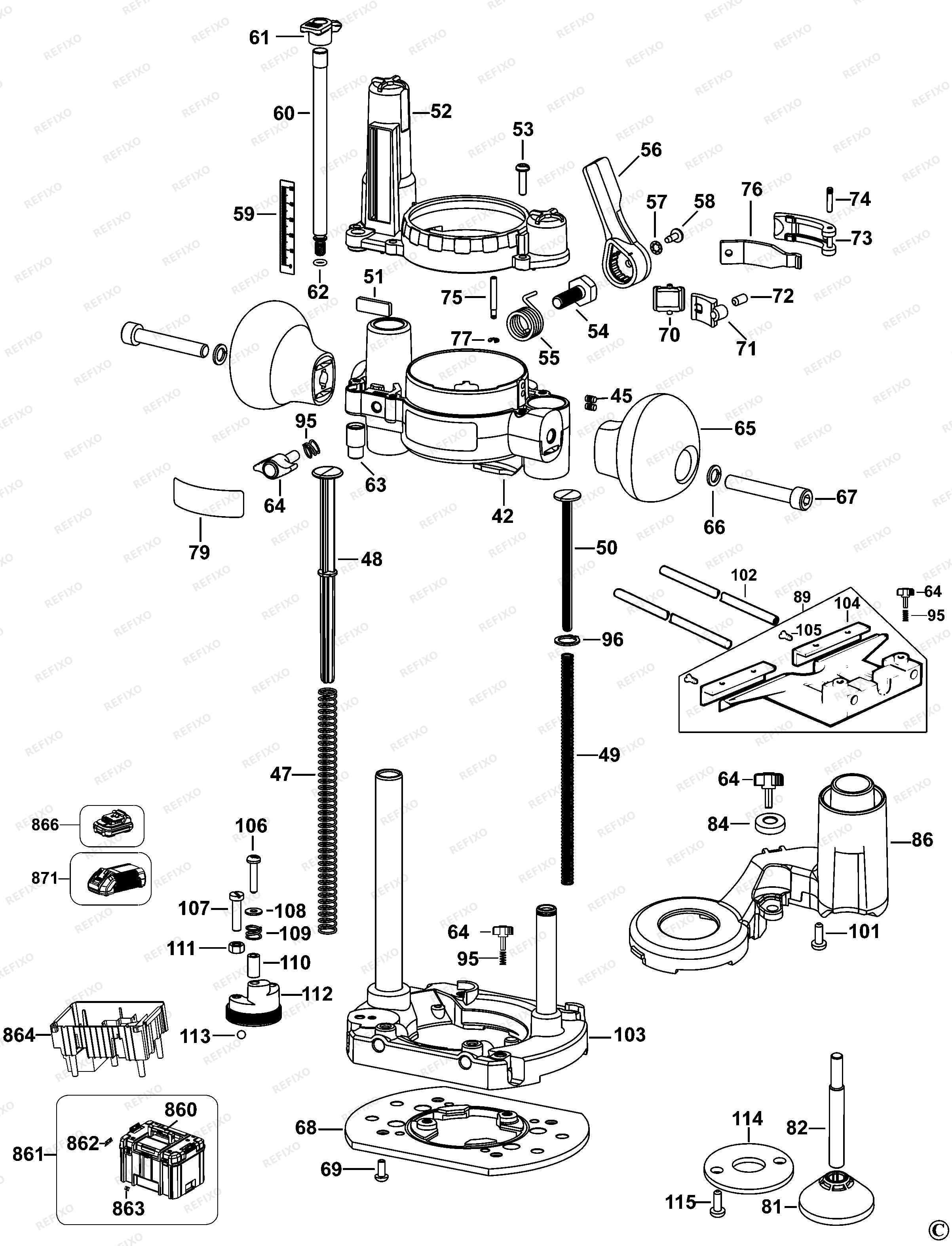 DeWalt ФРЕЗЕР DCW604 — схема запчастей