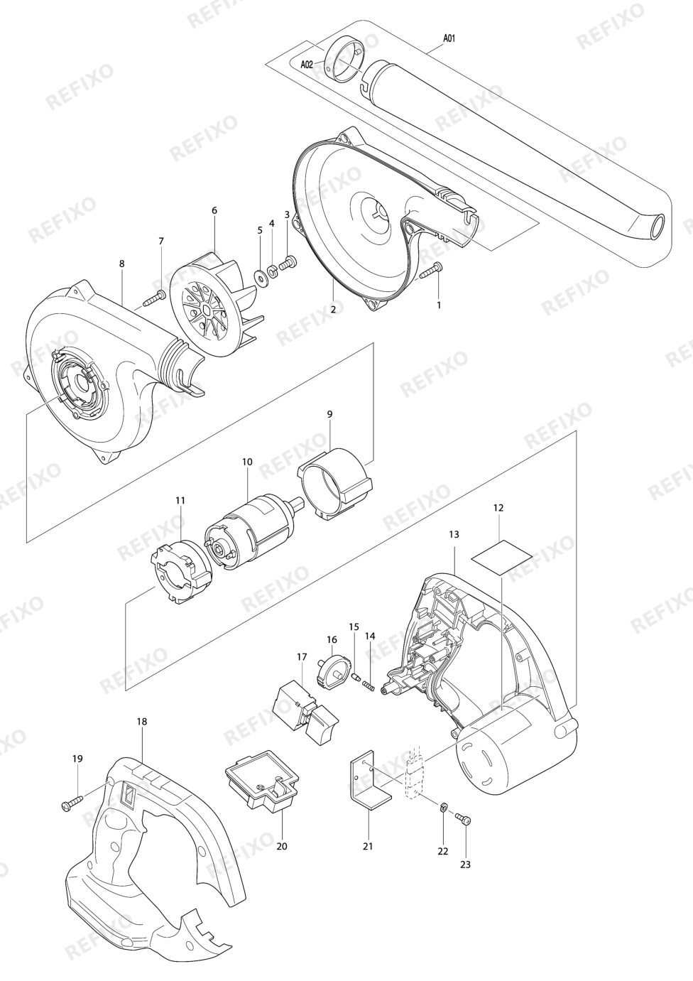 MAKITA DUB183 — схема запчастей