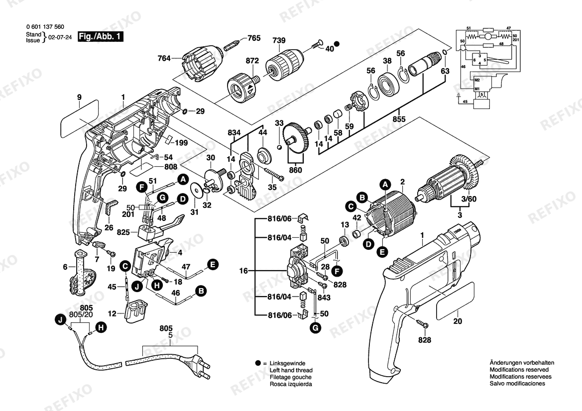 Bosch Дрель GBM 10 SRE | 240 V | 027 - AU (0 601 137 562) — схема запчастей