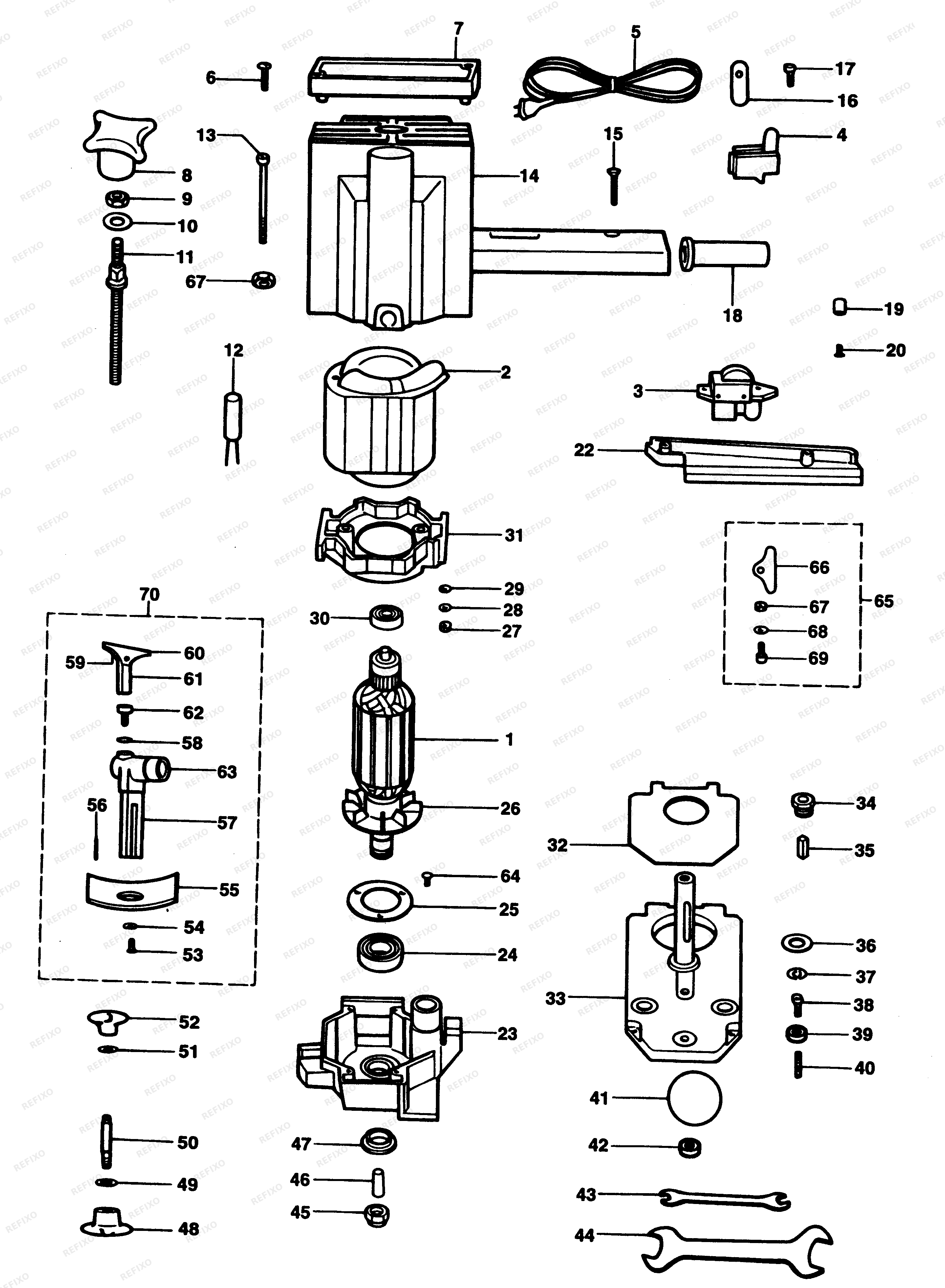 DeWalt ОКАНТОВОЧНЫЙ ФРЕЗЕР MKF67 — схема запчастей