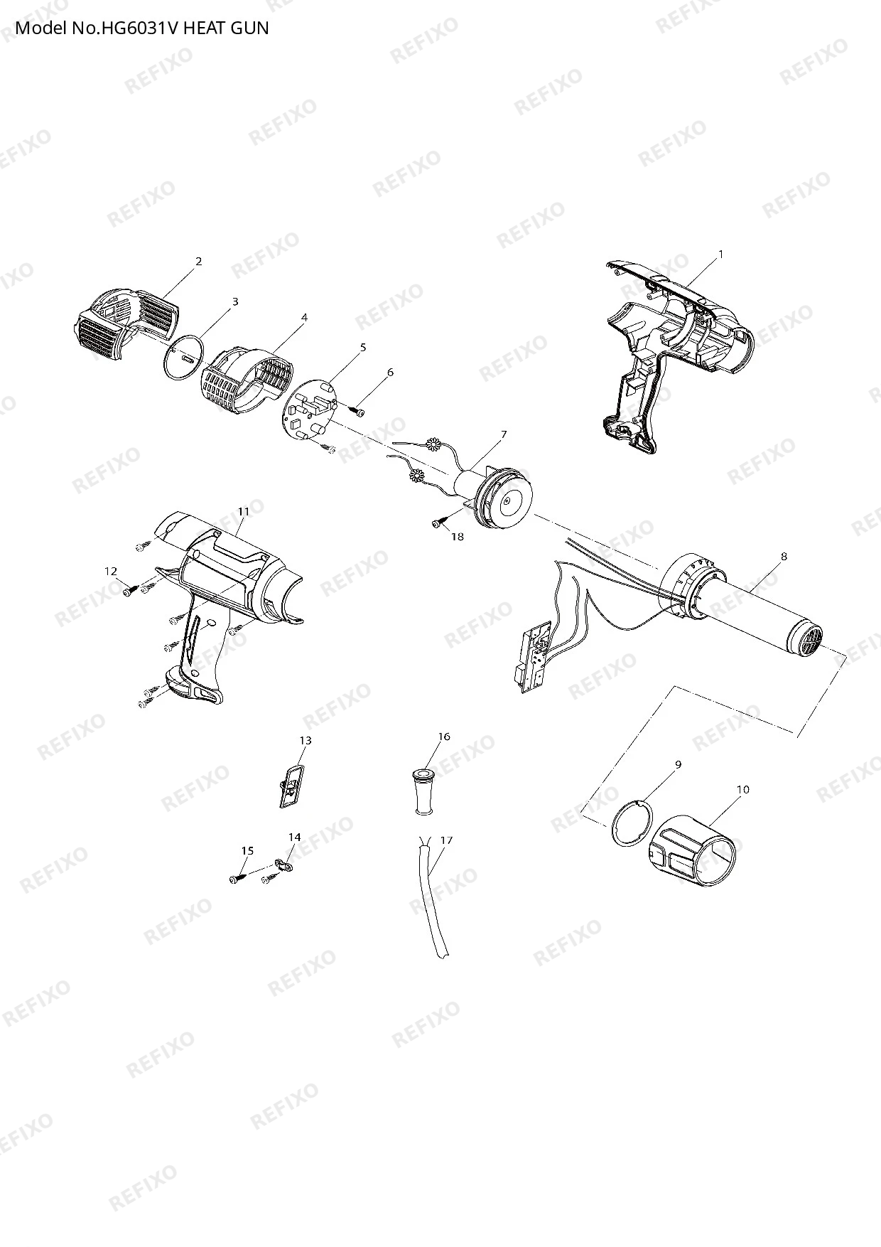 MAKITA HG6031V — схема запчастей