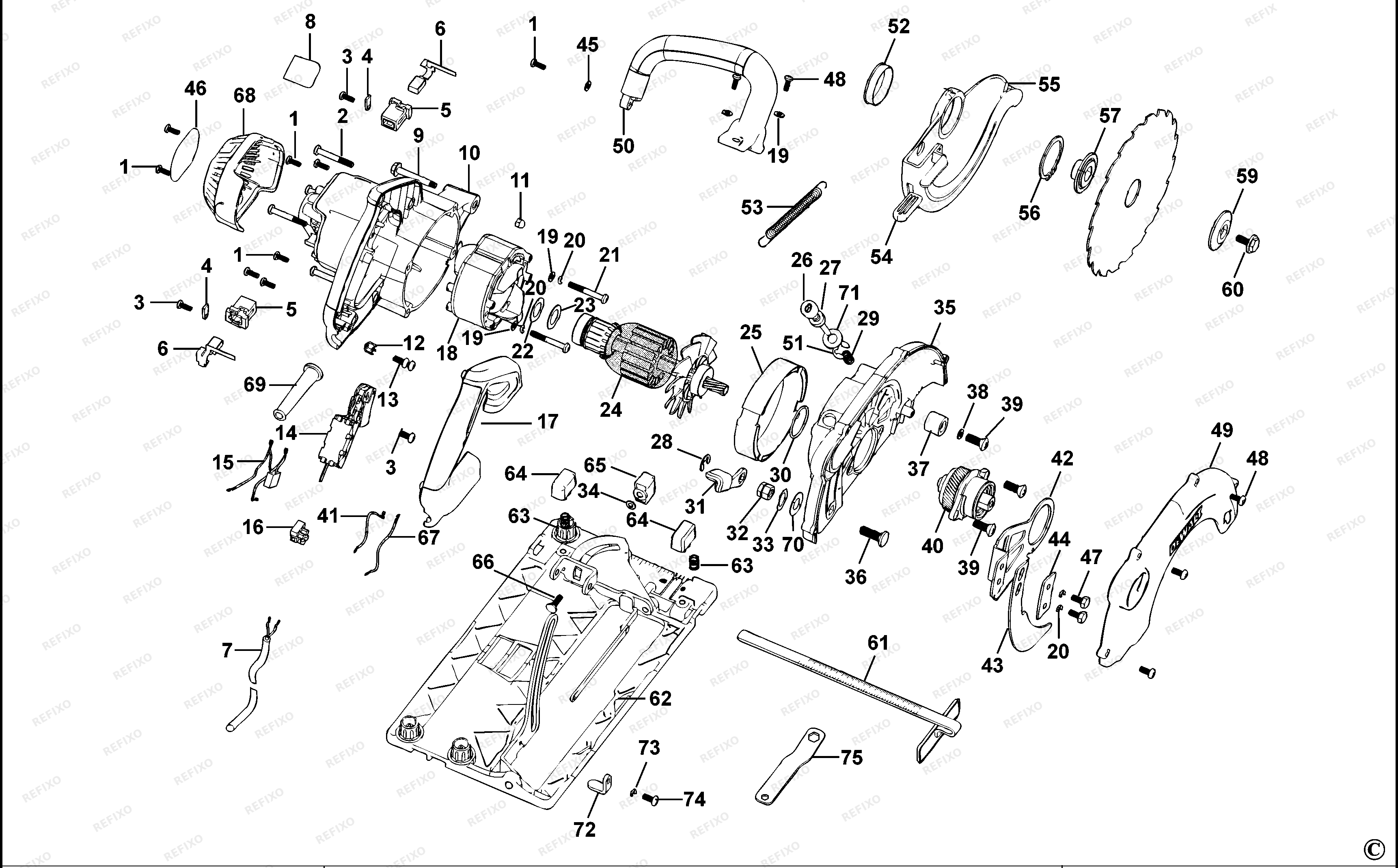 DeWalt ДИСКОВАЯ ПИЛА D23651 — схема запчастей