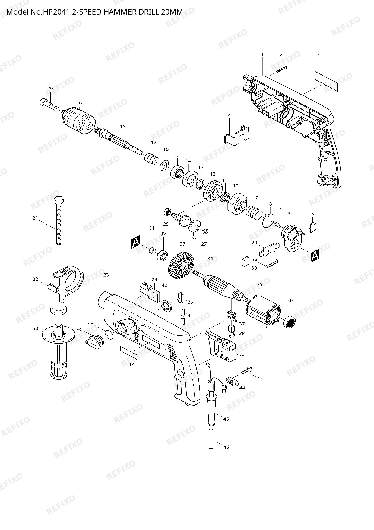 MAKITA HP2041 — схема запчастей