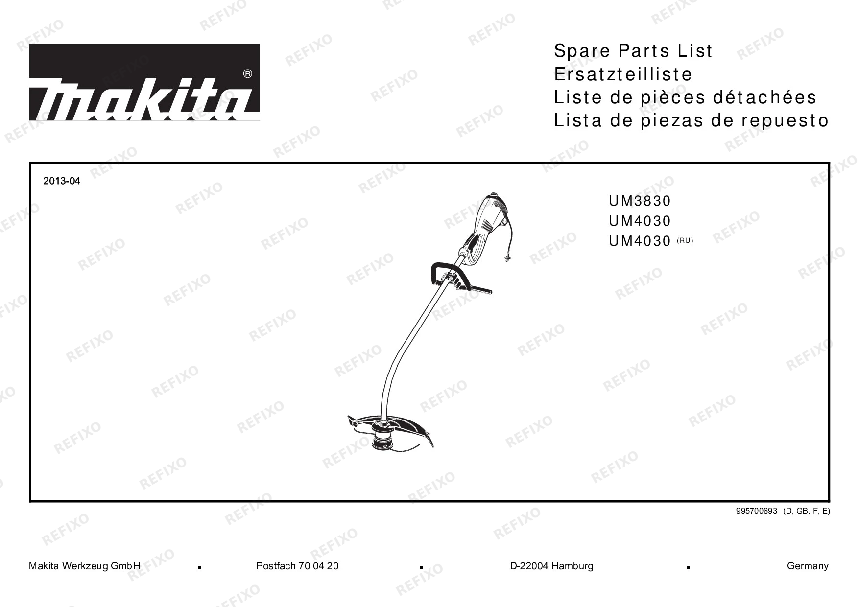 MAKITA UM3830 — схема запчастей