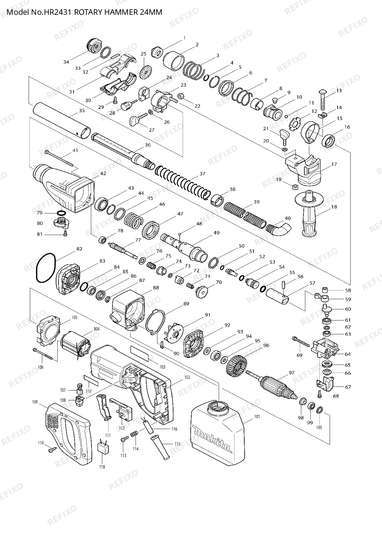 MAKITA HR2431 — схема запчастей