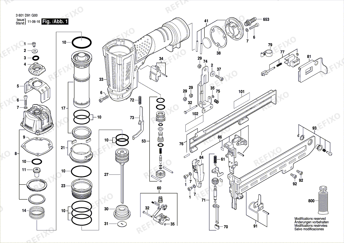 Bosch Druckluftnagler GTK 40 (3 601 D91 G00) — схема запчастей
