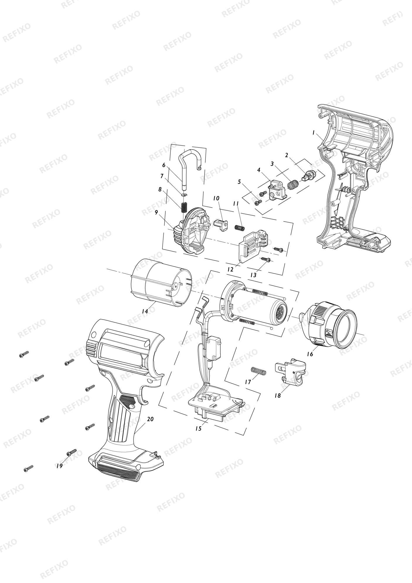 MAKITA DHG180 — схема запчастей