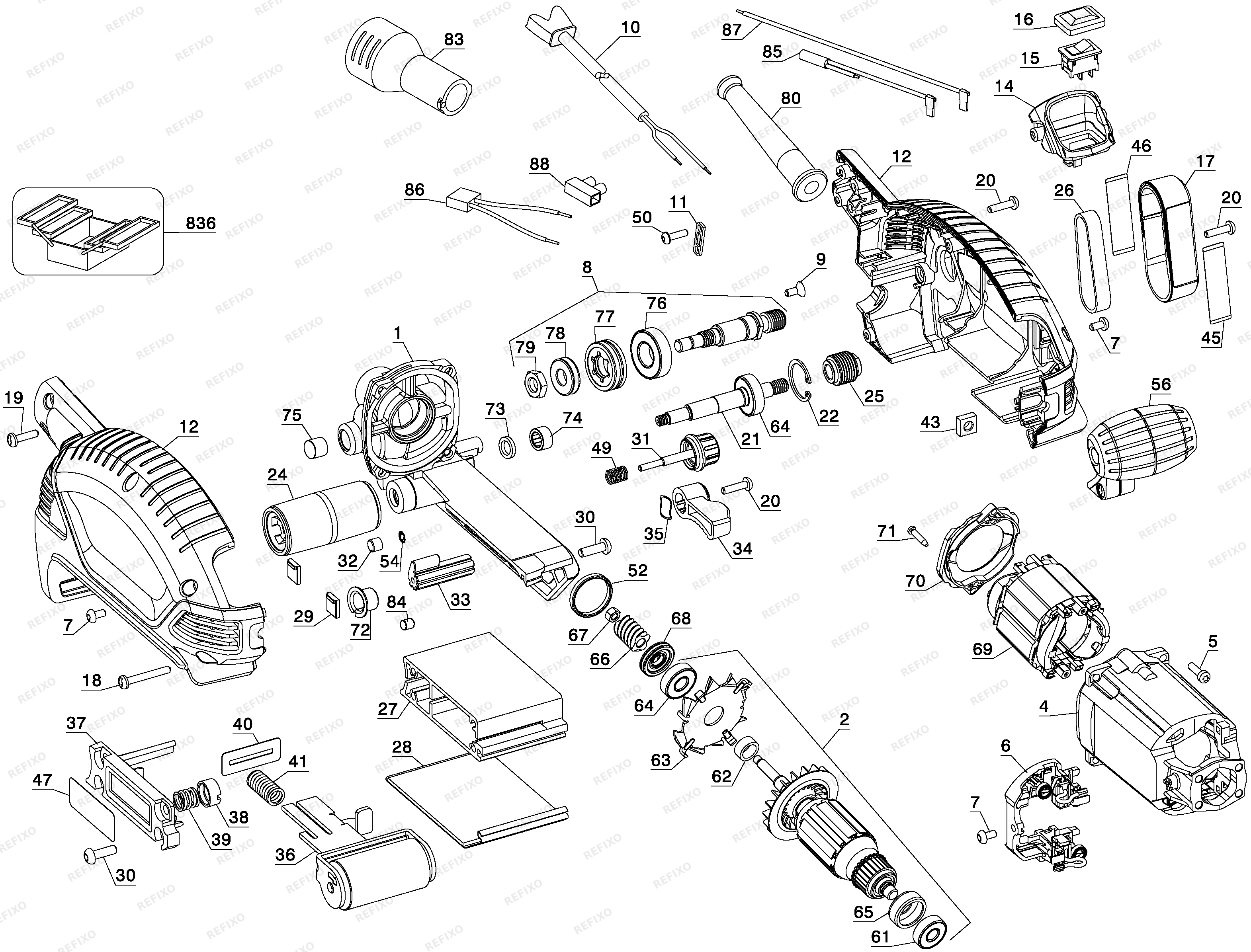 DeWalt ШЛИФОВАЛЬНЫЙ ЛЕНТОЧНЫЙ СТАНОК D26480 — схема запчастей