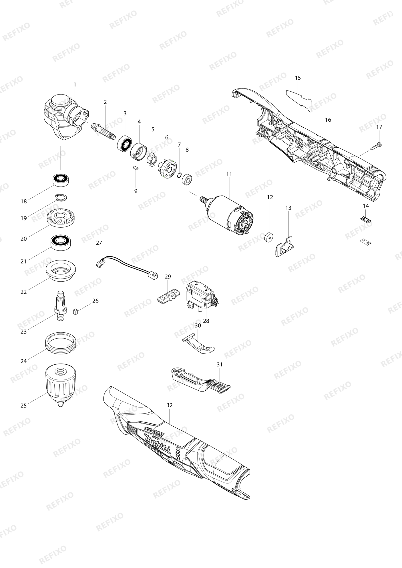 MAKITA DA331D — схема запчастей