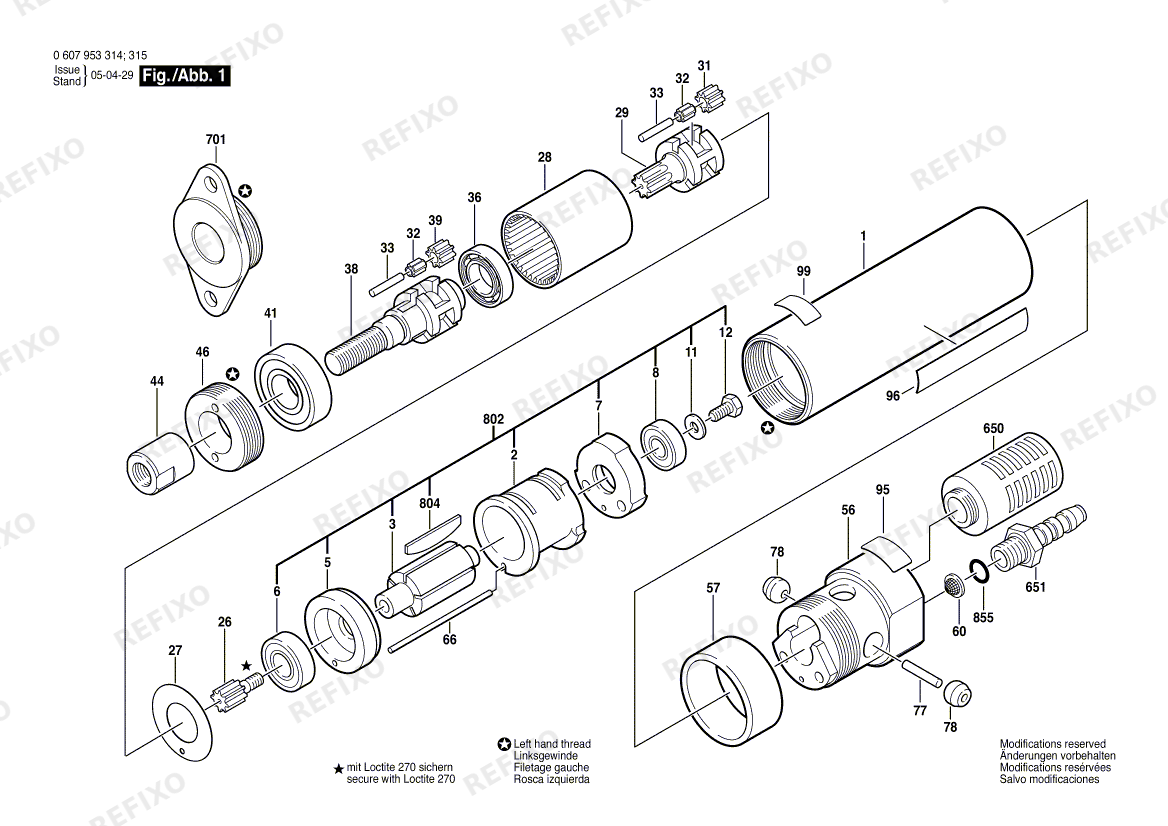 Bosch Einbaumotor 180 WATT-SERIE (0 607 953 315) — схема запчастей