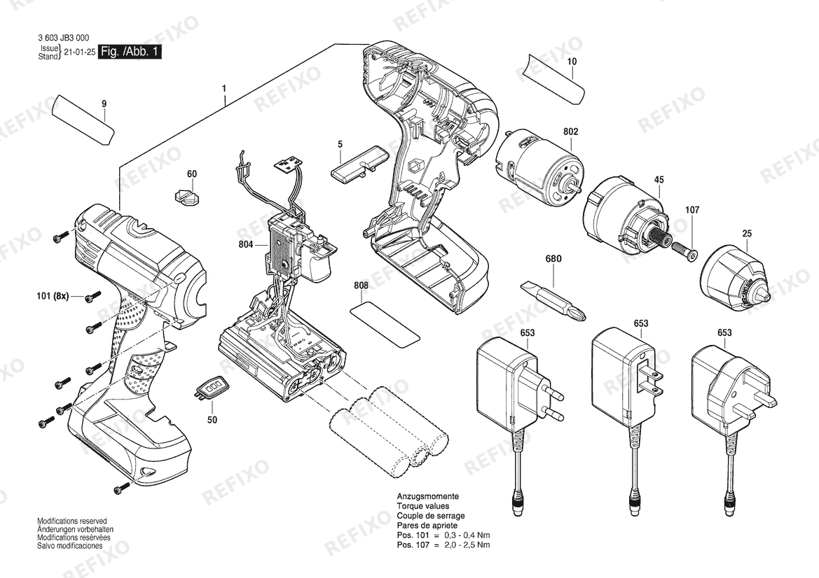 Bosch Аккумуляторный шуруповёрт Easydrill 12 | 12 V (3 603 JB3 000) — схема запчастей