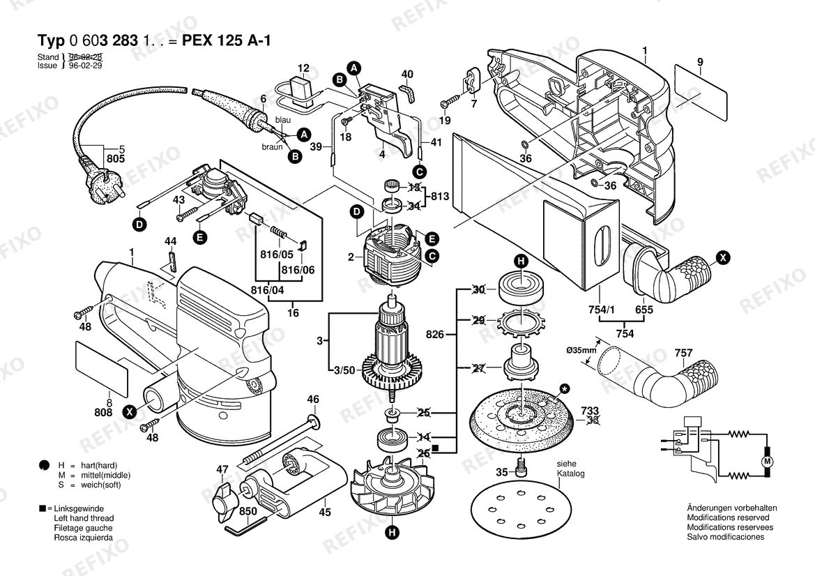 Bosch Эксцентриковая шлифмашина PEX 125 A-1 | 240 V | 027 - AU (0 603 283 137) — схема запчастей