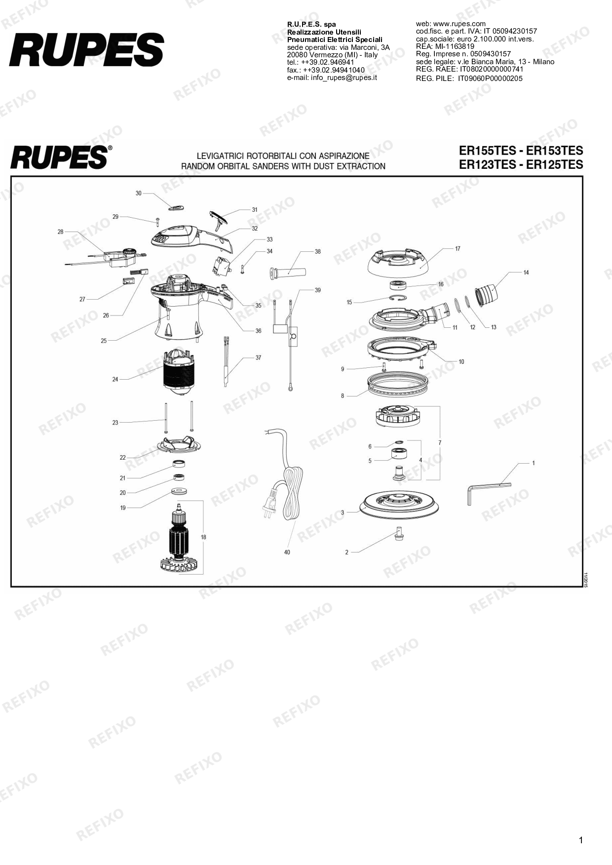 RUPES ER155TES — схема запчастей