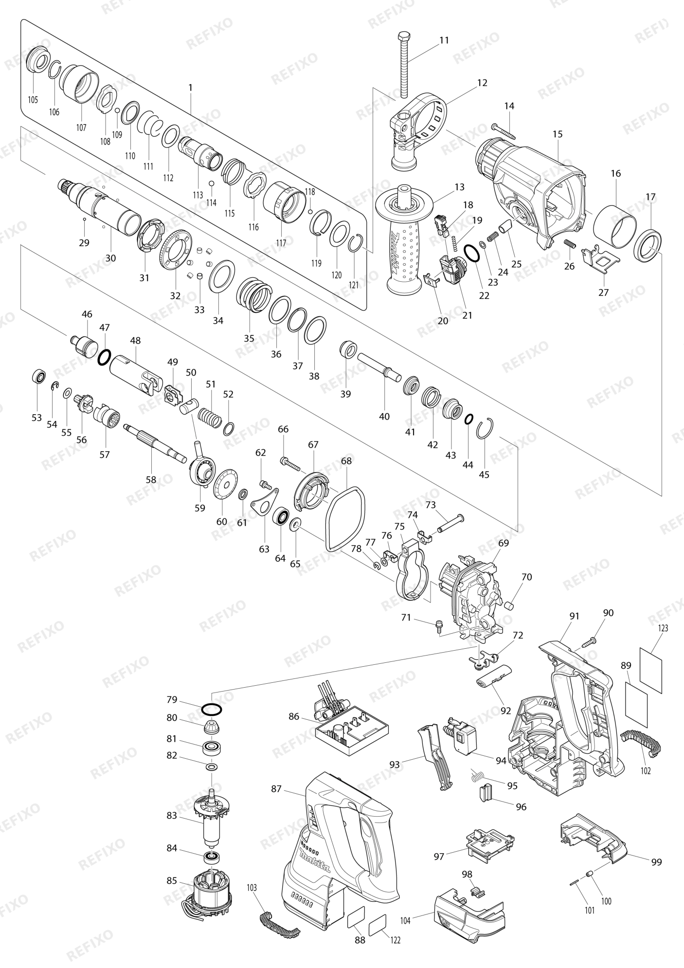 MAKITA DHR243 — схема запчастей
