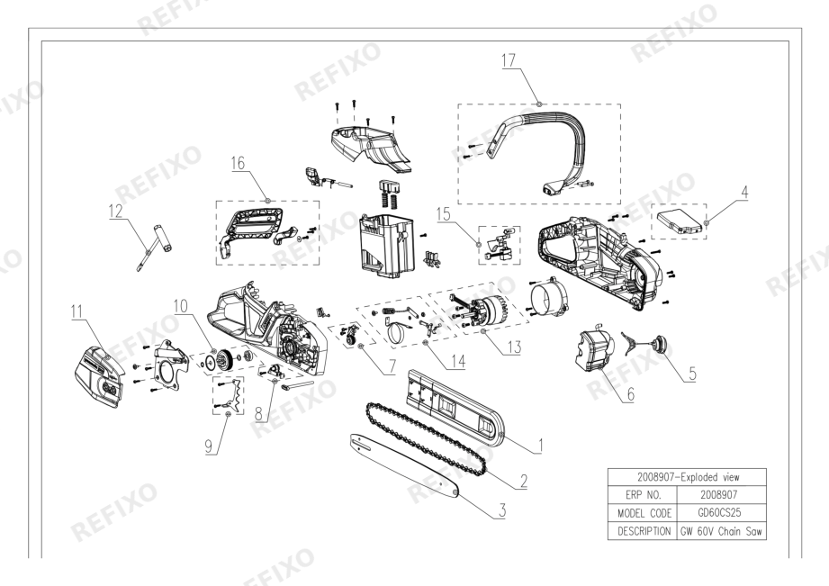 Greenworks 2008907-GD60CS25-Exploded view — схема запчастей