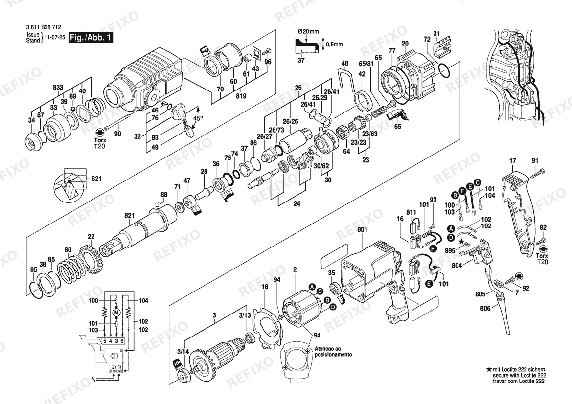 Bosch Перфоратор GBH 2-24 DSR | 127 V | 063 - BR (3 611 B28 712) — схема запчастей