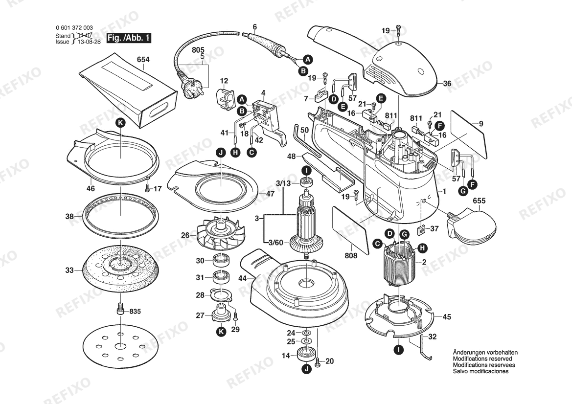 Bosch Эксцентриковая шлифмашина GEX 125 AC | 230 V | 001 - EU (0 601 372 003) — схема запчастей