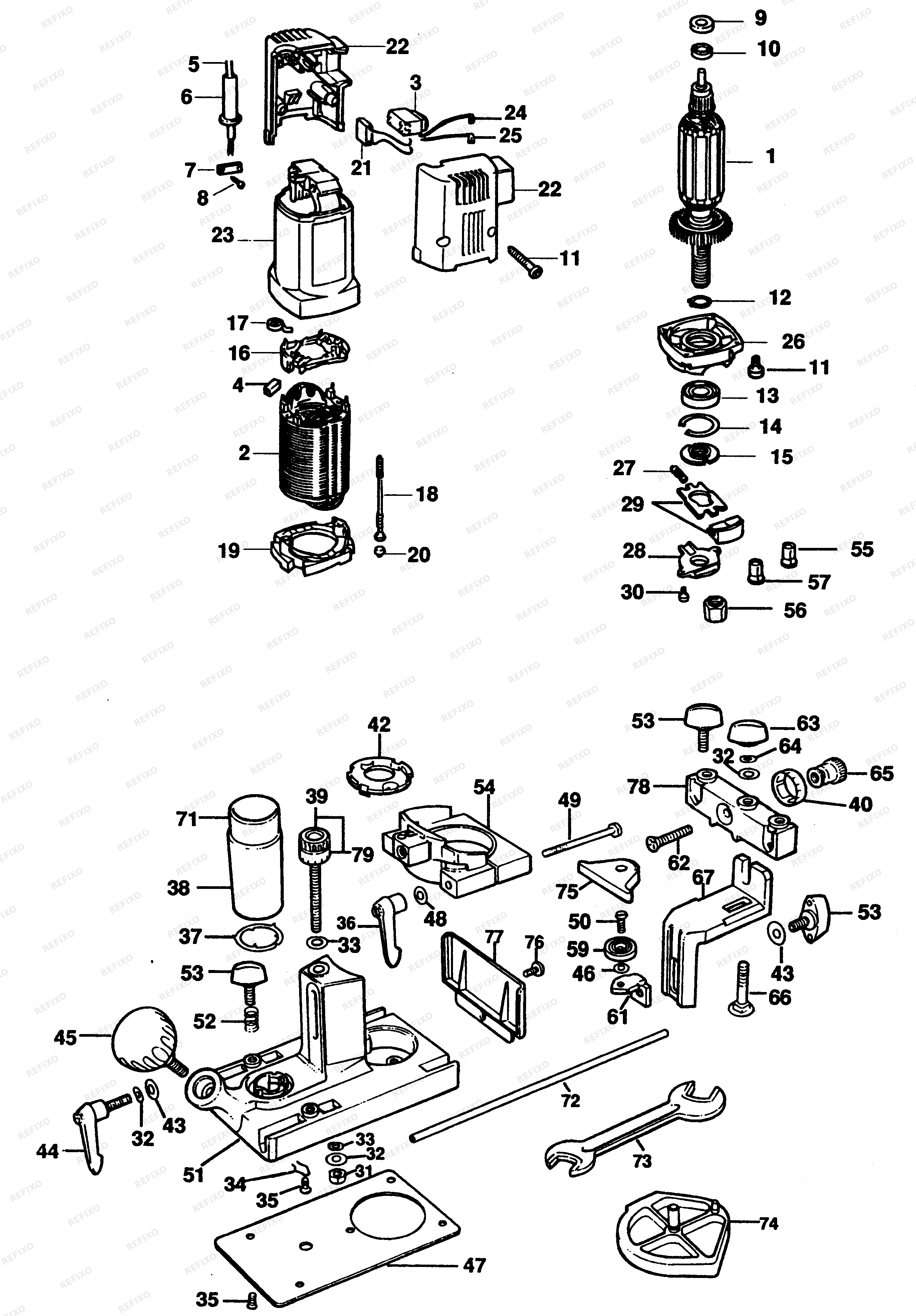 DeWalt ОКАНТОВОЧНЫЙ ФРЕЗЕР MKF267 — схема запчастей