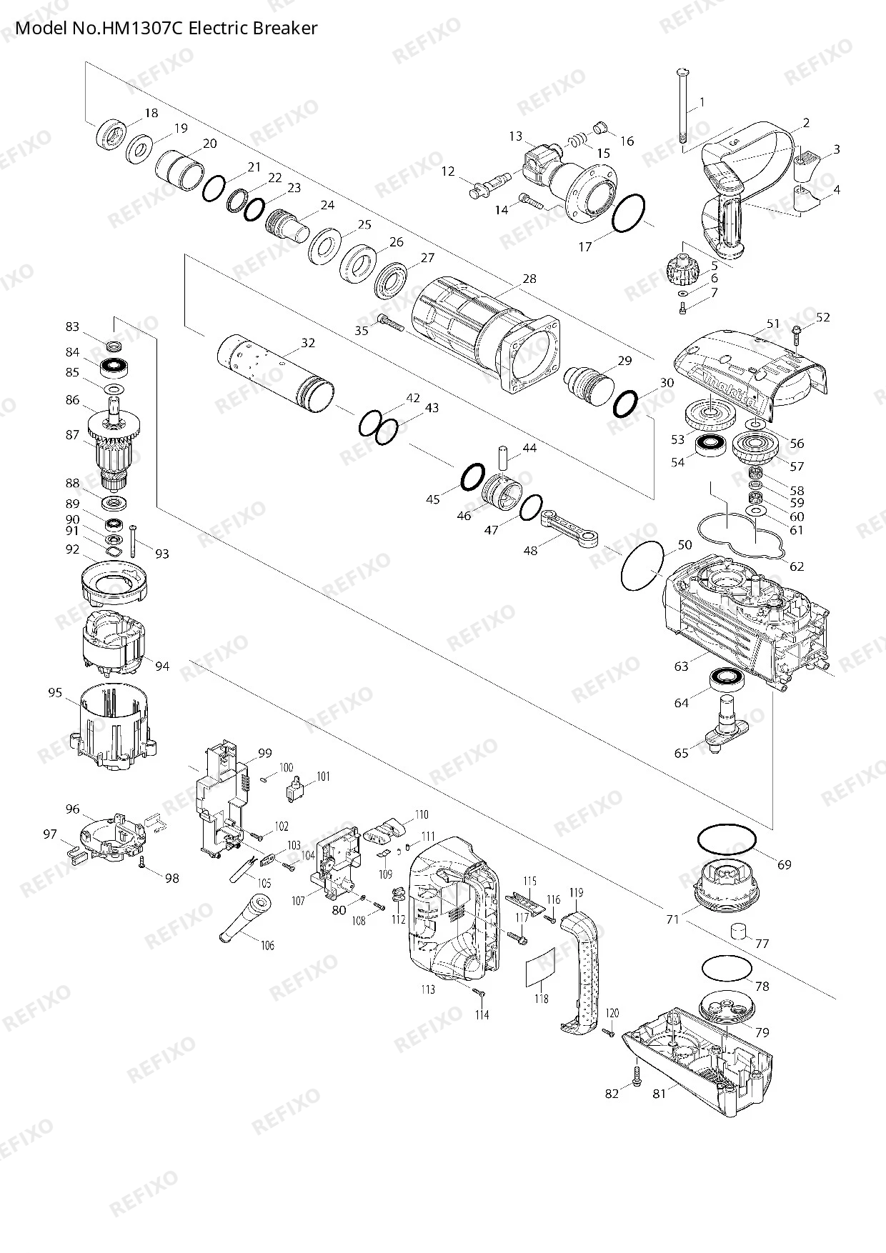 MAKITA HM1307C — схема запчастей