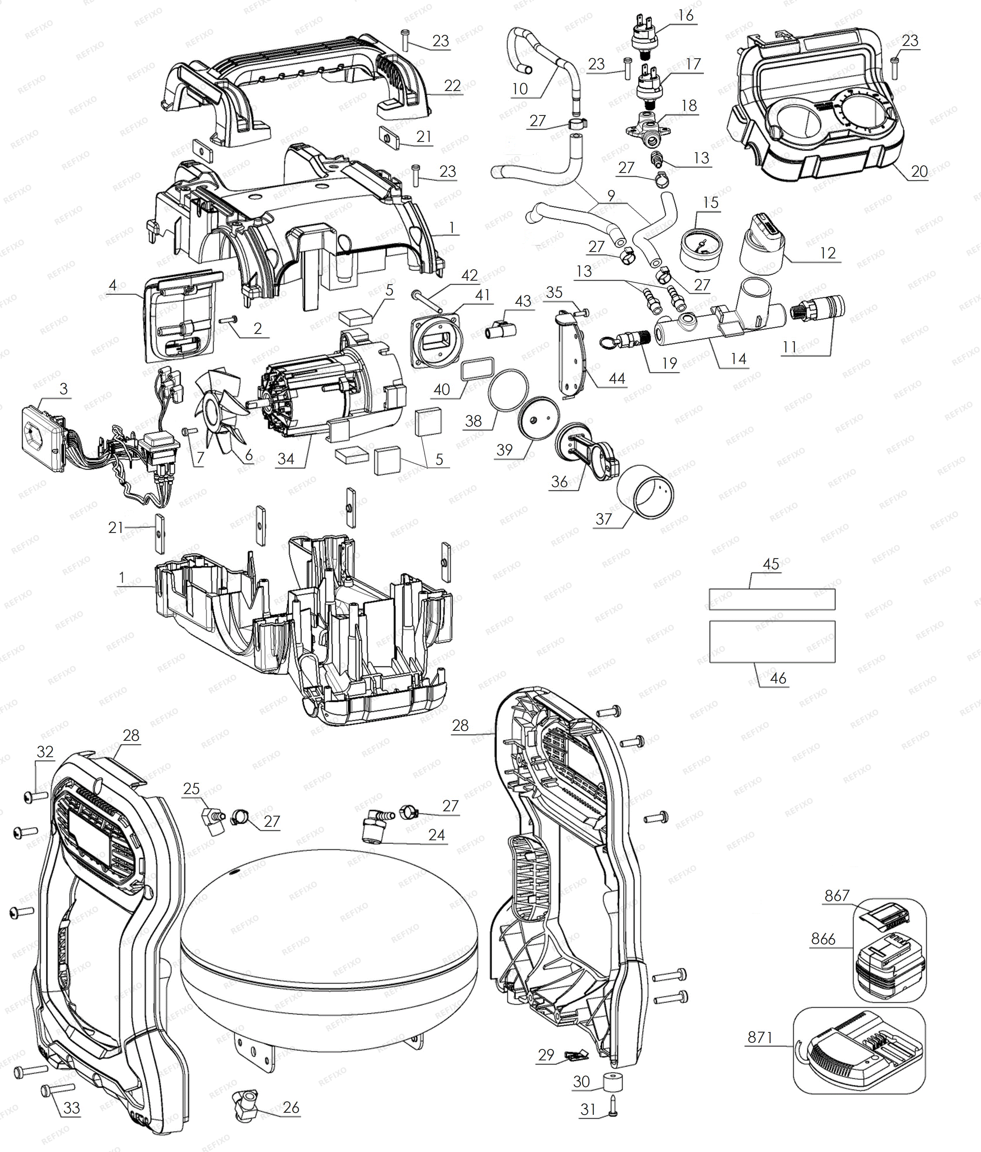 DeWalt КОМПРЕССОР DCC1018N — схема запчастей
