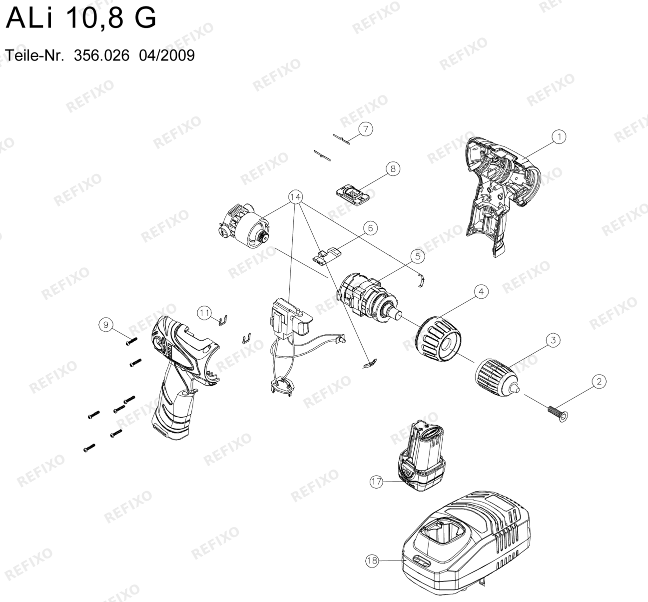 Flex ALi 10,8 G - 2-Gang шуруповёрт с Lithium-Ione 338583 — схема запчастей