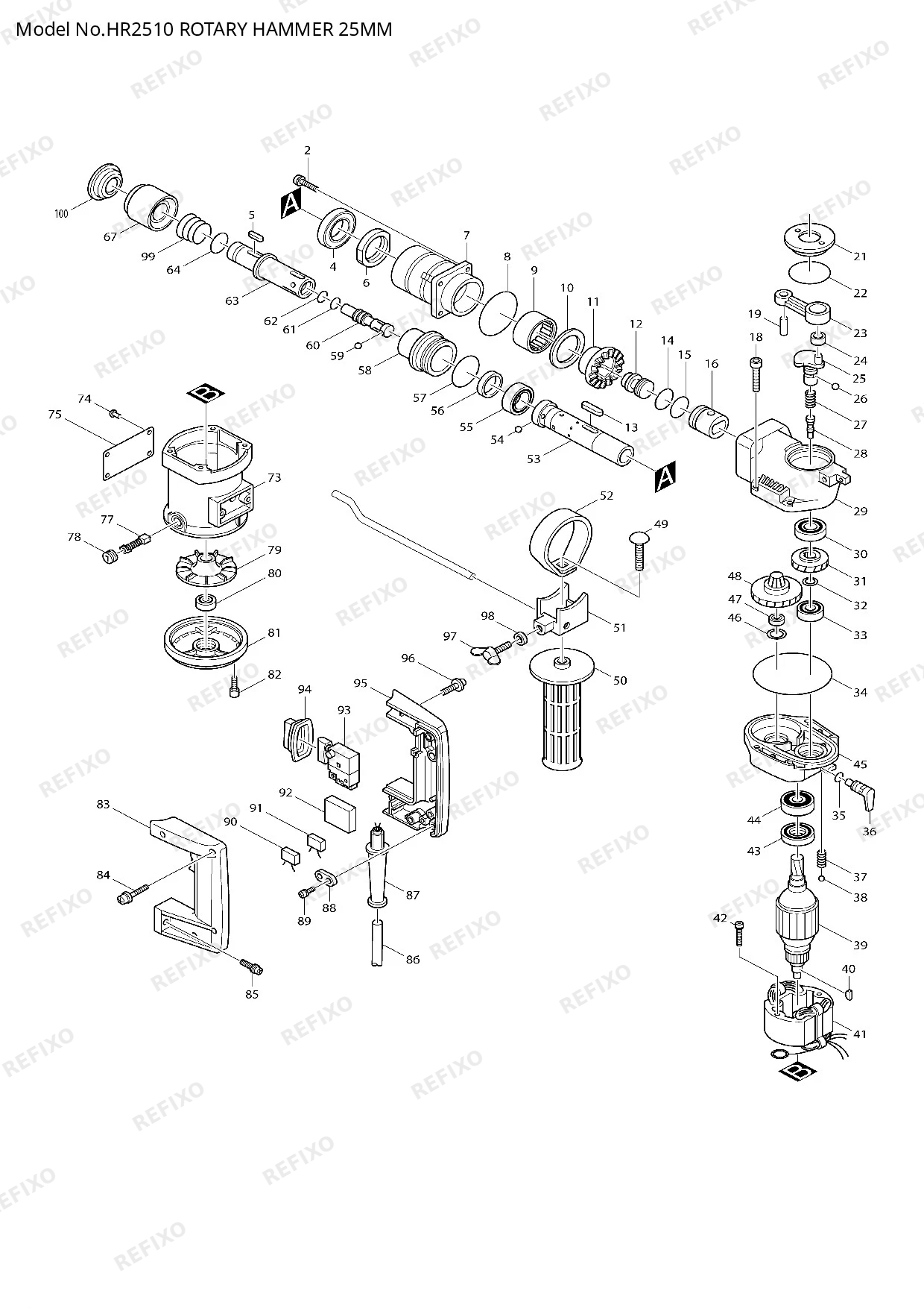 MAKITA HR2510 — схема запчастей