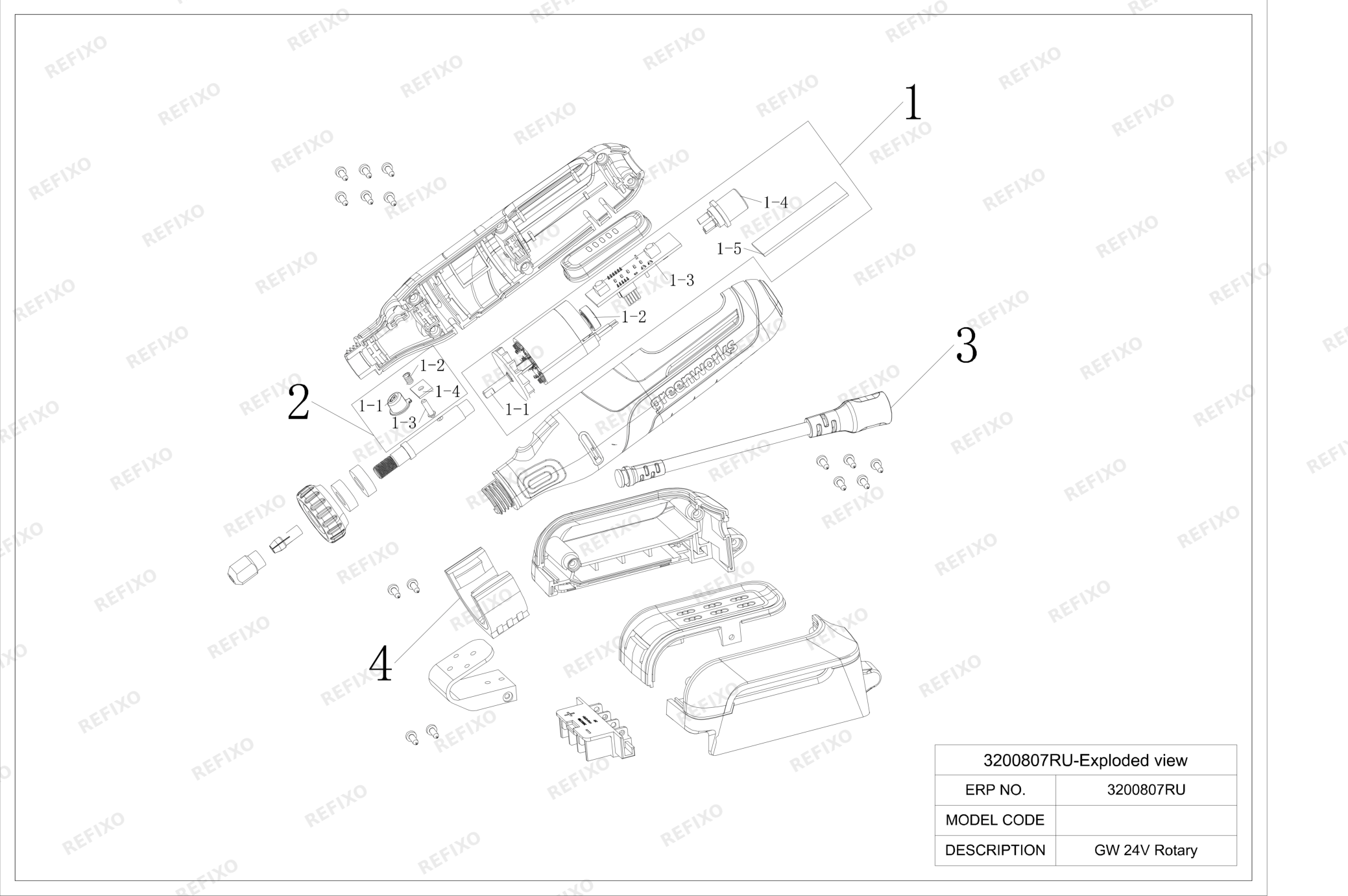 Greenworks 3200807-Exploded view — схема запчастей