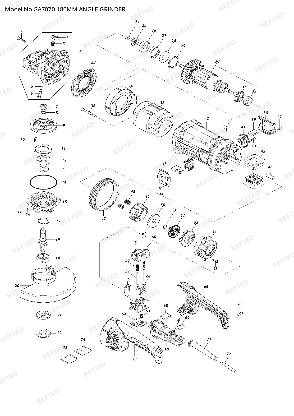 MAKITA GA7070 — схема запчастей
