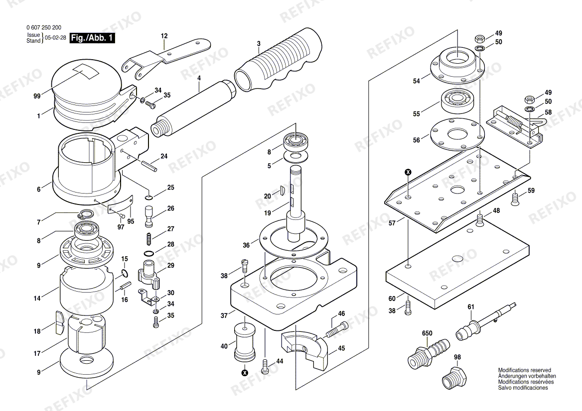 Bosch Pw- вибрационная шлифмашина 50 WATT-SERIE (0 607 250 200) — схема запчастей