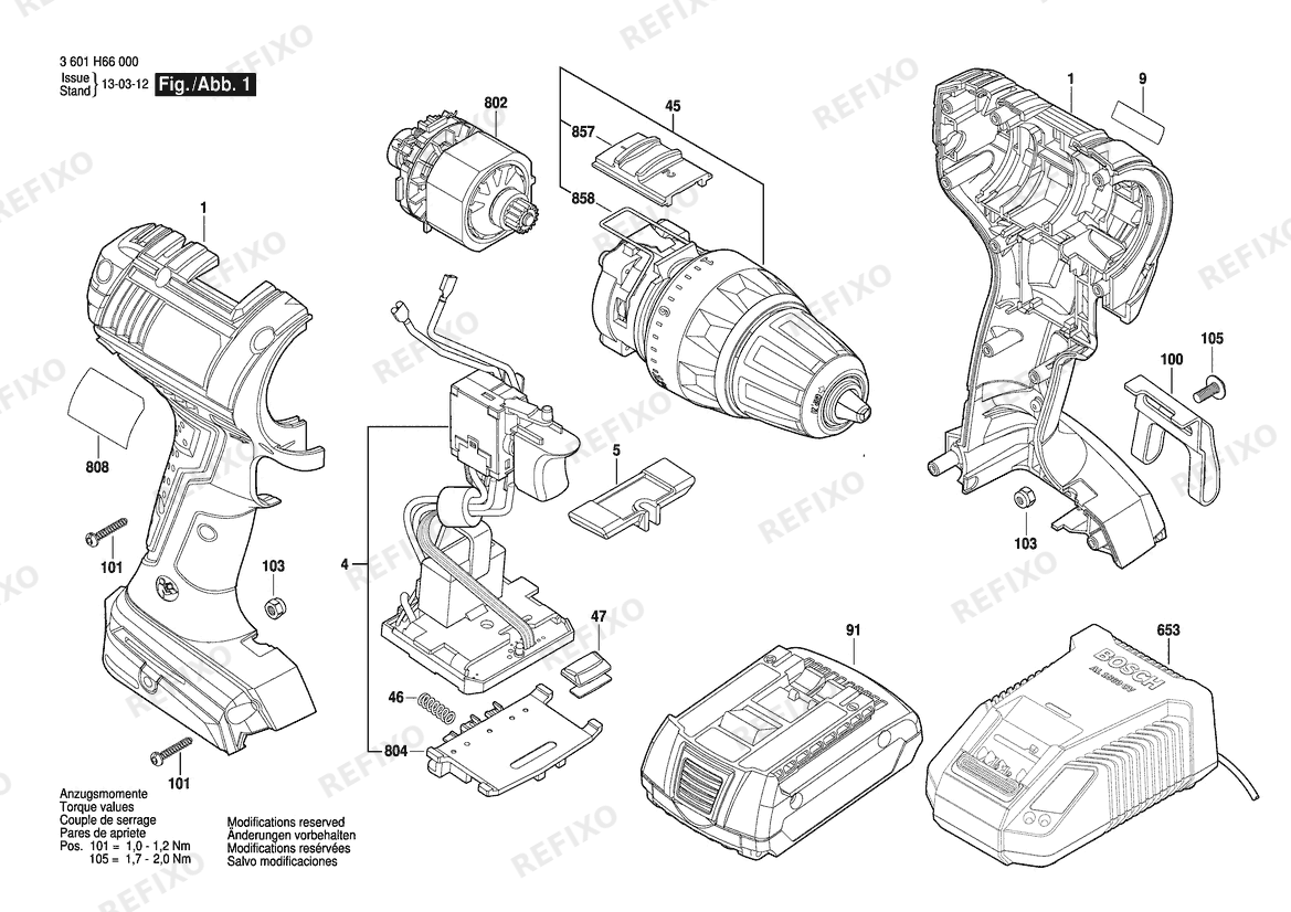 Bosch Аккумуляторный шуруповёрт GSR 14,4 V-LI Bare | 14.4 V | 001 - EU (3 601 H66 000) — схема запчастей
