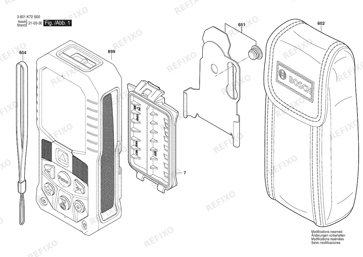 Bosch Entfernungsmesser GLM165-27CG | 3.7 V | 061 - US (3 601 K72 U10) — схема запчастей