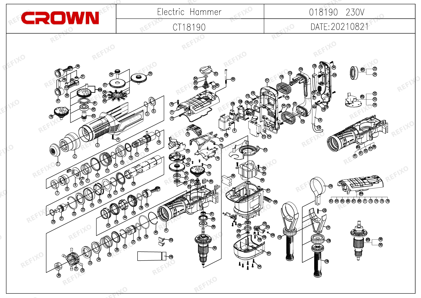 CROWN CT18190 (с с.н.230....) — схема запчастей