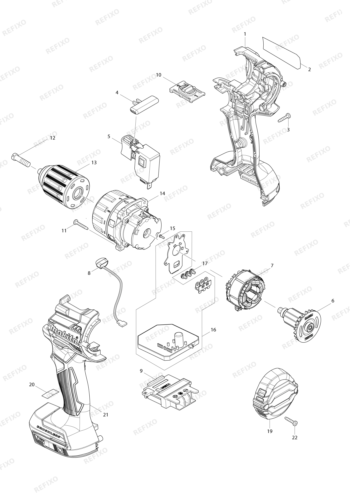 MAKITA DDF484 — схема запчастей