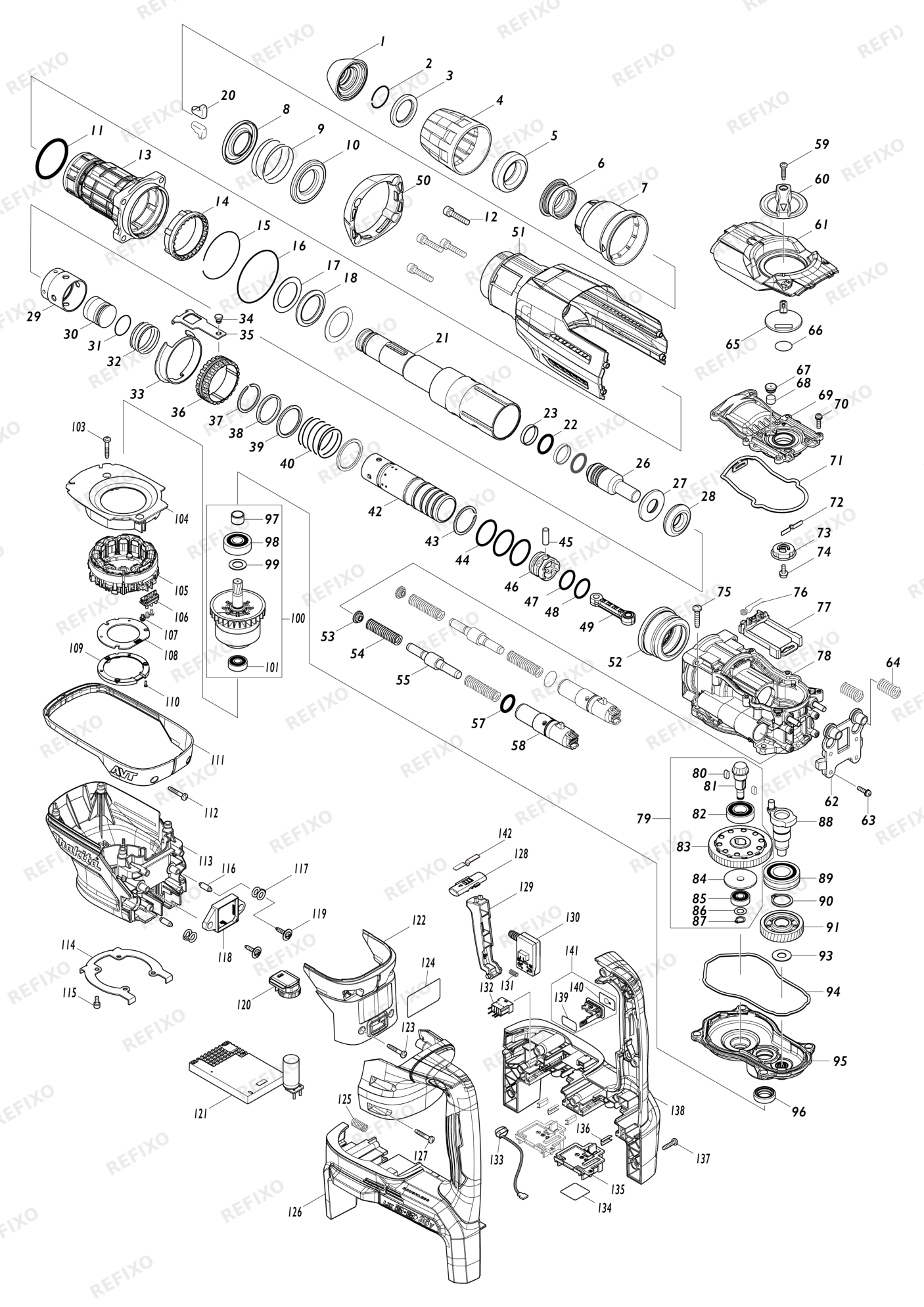 MAKITA DHR400 — схема запчастей
