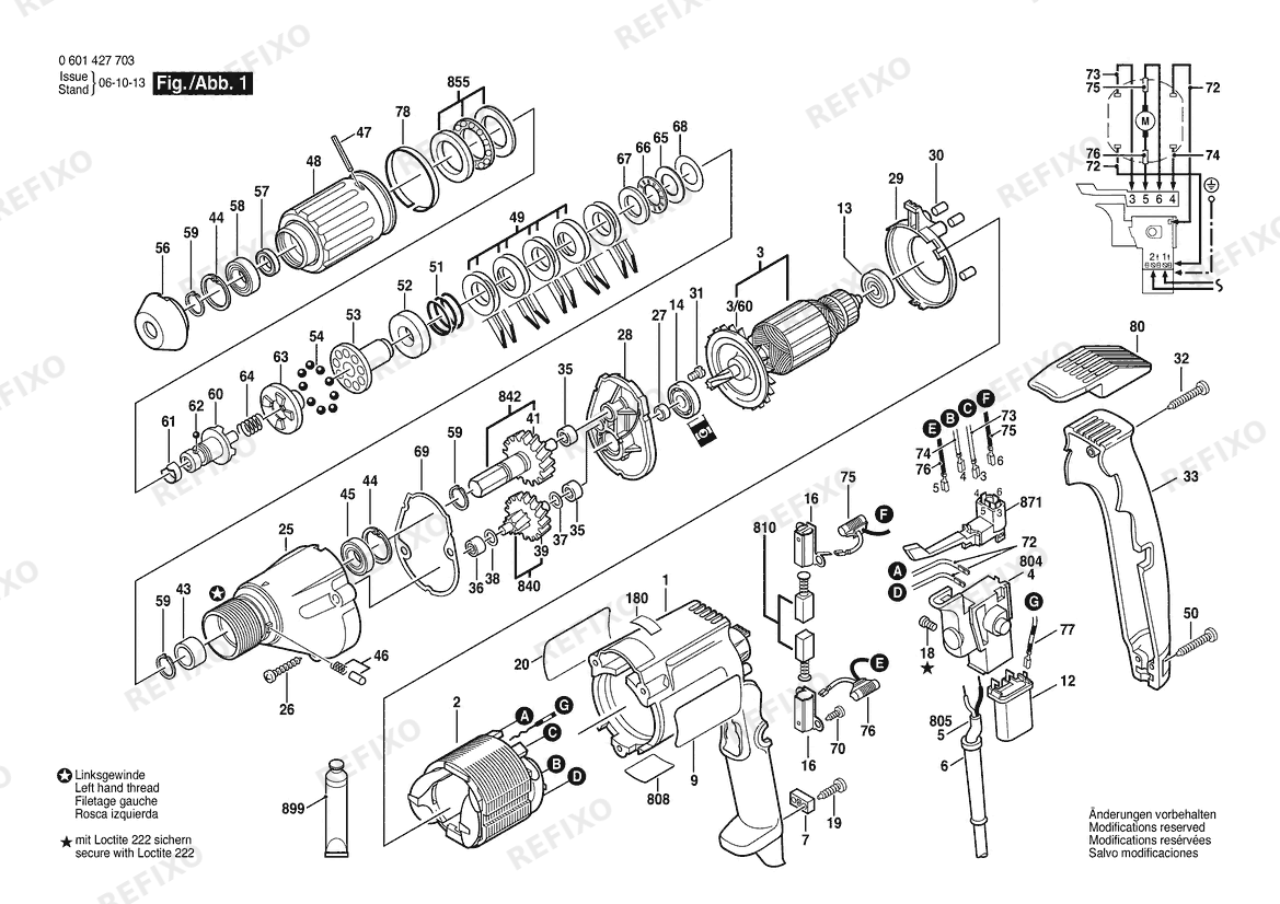 Bosch Шуруповёрт GSR 8-16 KE | 230 V | 001 - EU (0 601 427 703) — схема запчастей