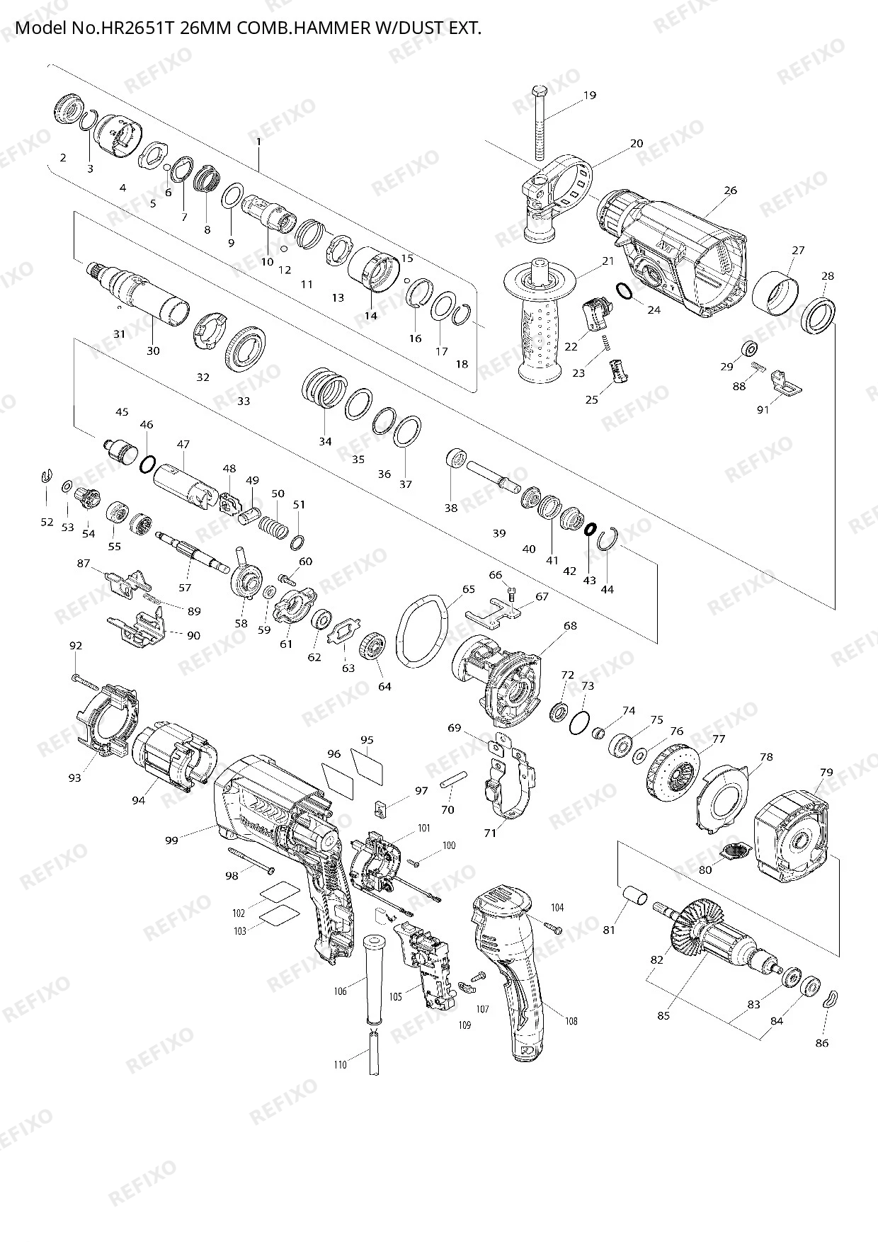 MAKITA HR2651T — схема запчастей